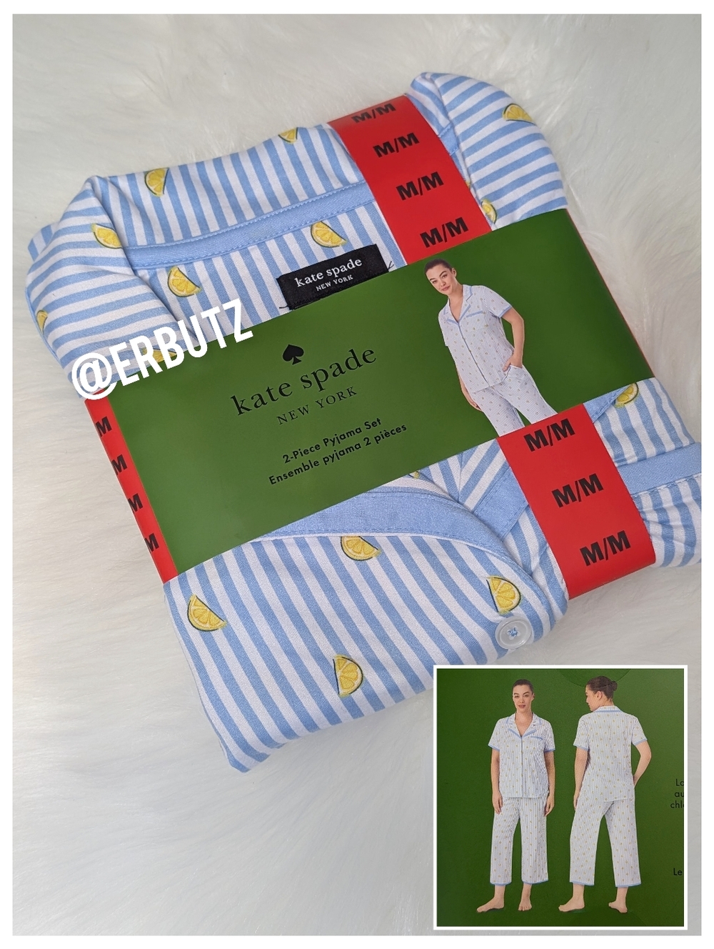 Kate Spade New York Blue & Yellow Striped Lemon Design Spring / Summer Pj Set 🍋